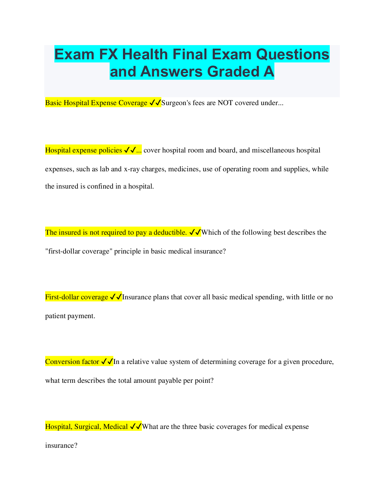 Exam FX Health Final Exam Questions and Answers Graded A Browsegrades